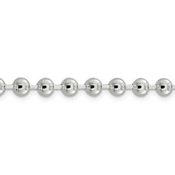 5mm Sterling Silver, Solid Beaded Chain Necklace, 22 Inch